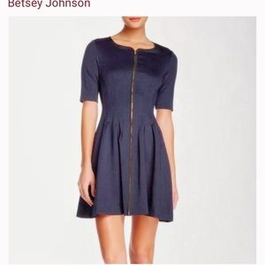 BETSEY JOHNSON front zip navy mini dress women’s size 6 NWT fit & flare wedding